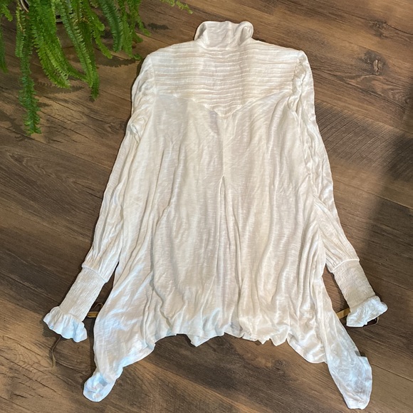 Free People || ‘Bridgette’ Tunic Top Dress Ivory Tie Neck, Lace Up Sleeve - Picture 9 of 11